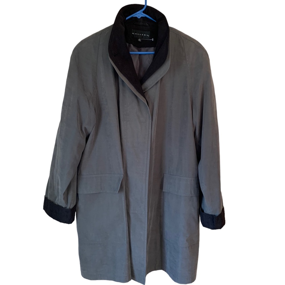 Gallery Classic Gray Black Faux Suede Mid Length Career Coat Women Size XL